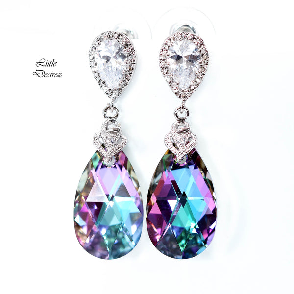 Vitrail Light Earrings Pink & Purple Earrings Bridesmaid Earrings Cubic Zirconia Earrings Crystal Earrings Rhodium Plated VL32P