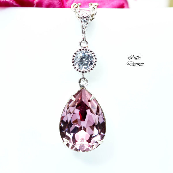 Blush Pink Necklace Bridesmaid Gift Crystal Antique Pink Light Pink Necklace Pastel Pink Necklace Vintage Pink Pendant BP31N