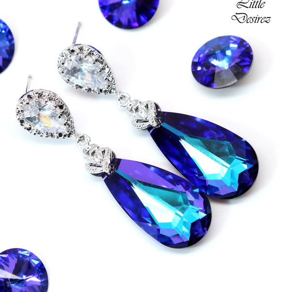 Purple Bridal Earrings  Heliotrope Teardrop Bridesmaid Earrings Purple Earrings Blue Earrings Cubic Zirconia Sterling Silver HE33P