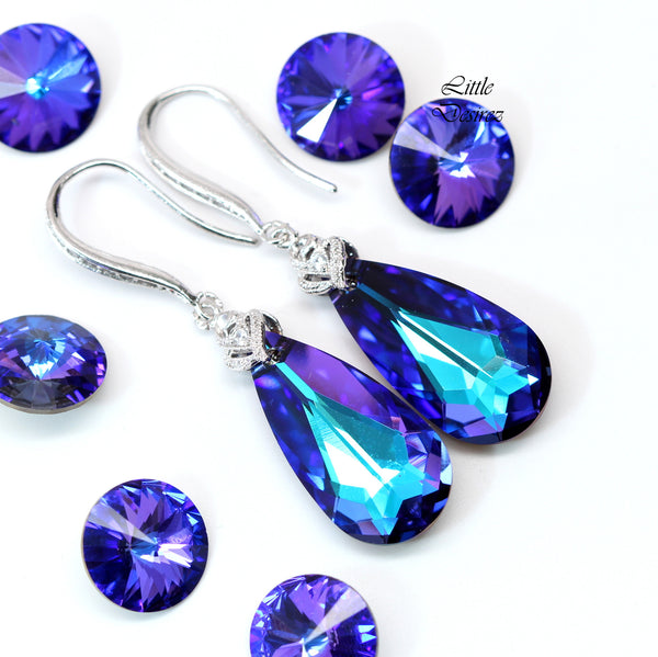 Heliotrope Earrings Purple & Blue Earrings Bridal Earrings Bridesmaid Jewelry Purple Jewelry Cubic Zirconia Earrings Sterling Silver HE33H