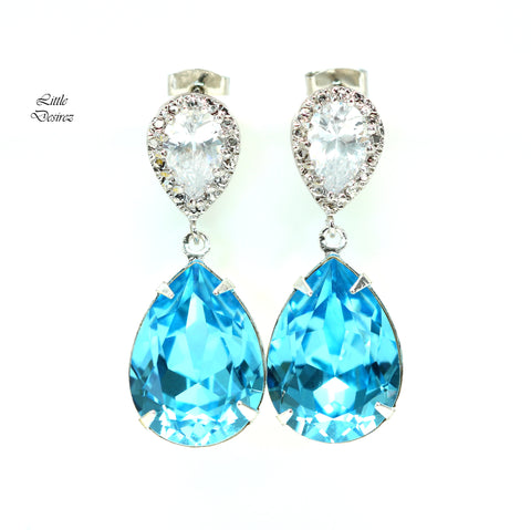 Blue Bridal Earrings Wedding Earrings Something Blue CZ Earrings Blue Wedding Jewelry Dangle Earrings Bridesmaid Gift AQ31P