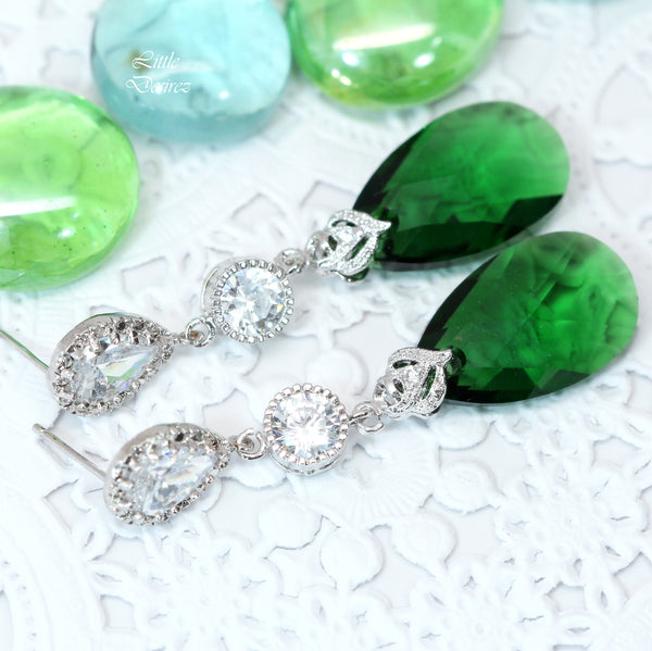 Long Emerald Earrings and Necklace Set Jewelry Set Emerald Jewelry Bridesmaid Gift Dark Green Drop Earrings Forrest Green DM32JS