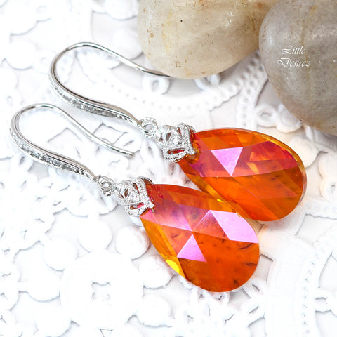 Orange and Pink Earrings Astral Pink Crystal Earrings Bridesmaid Earrings Orange Fuchsia Sterling Silver Hypoallergenic AP32H