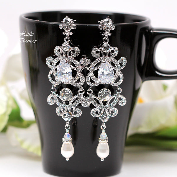 Elegant Vintage Style Rhinestone Chandelier Earrings MAYA