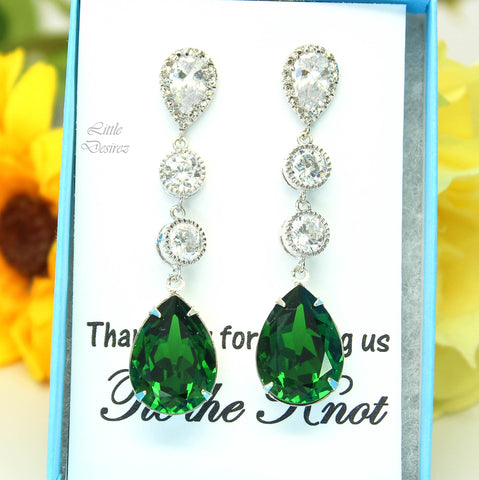 Long Green Earrings Dark Green Earrings Dark Moss Stone Cubic Zirconia Earrings Sterling Silver Bridesmaids Drop Earrings DM31PCC