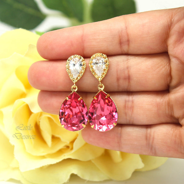Pink Earrings Bridesmaid Earrings Crystal Earrings Bridal Earrings Rose Pink Earrings Bridesmaid Gift Magenta Fuchsia Dangle Earrings RP31P