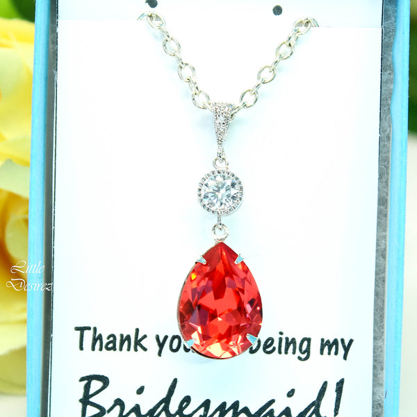 Orange Necklace Dark Peach Necklace  Padparadscha Crystal Necklace Bridesmaid Necklace Bridal Necklace Cubic Zirconia PAD31N