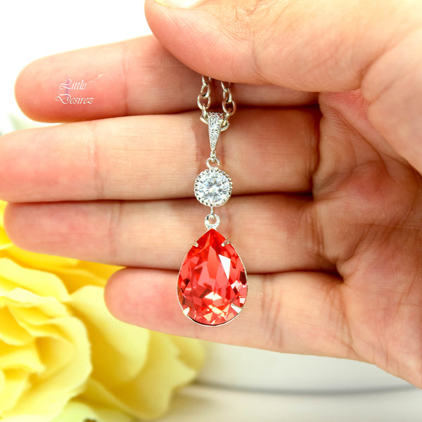 Orange Necklace Dark Peach Necklace  Padparadscha Crystal Necklace Bridesmaid Necklace Bridal Necklace Cubic Zirconia PAD31N