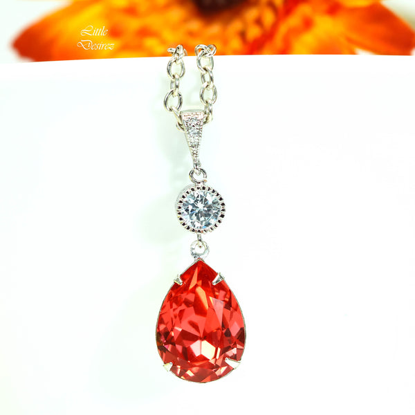 Orange Necklace Dark Peach Necklace  Padparadscha Crystal Necklace Bridesmaid Necklace Bridal Necklace Cubic Zirconia PAD31N