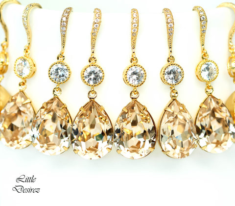 Champagne Earrings Peach Earrings Silk Crystal Bridesmaid Gift Bridal Party Jewelry Gold Earrings Bridal Earrings CH31HC