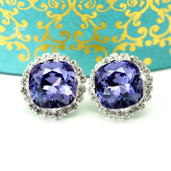 Purple Stud Earrings Tanzanite Earrings  Earrings Wedding Earrings Bridesmaid Gift Rhinestone Stud Earrings Square Earrings TZ50S