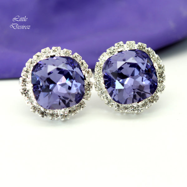 Purple Stud Earrings Tanzanite Earrings  Earrings Wedding Earrings Bridesmaid Gift Rhinestone Stud Earrings Square Earrings TZ50S