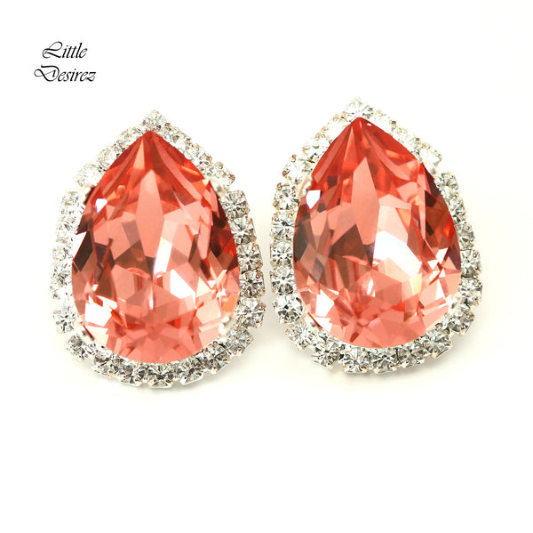 Coral Earrings Bridal Peach Crystal Stud Earrings Coral Crystal Earrings Bridal Peach Earrings Bridesmaids Earrings CO31S