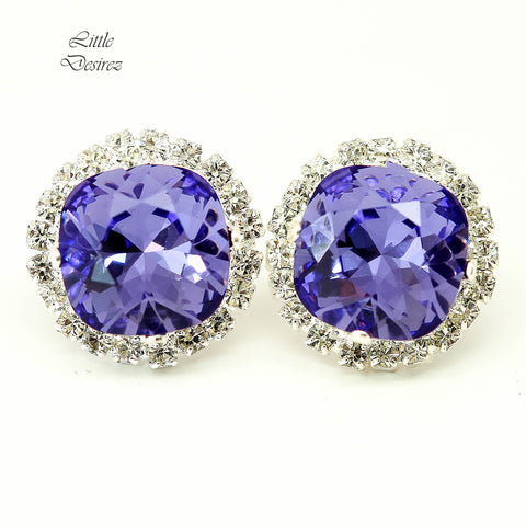 Purple Stud Earrings Tanzanite Earrings  Earrings Wedding Earrings Bridesmaid Gift Rhinestone Stud Earrings Square Earrings TZ50S