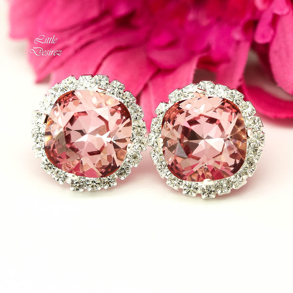 Blush Pink Earrings Vintage Pink Earrings Pink Stud Earrings  Crystal Antique Pink Sparkly Bridesmaid Jewelry Bridal Earrings BP50S