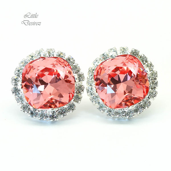 Coral Earrings Peach Earrings Crystal Earrings Stud Earrings Bridesmaid Gift Wedding Jewelry Beach Wedding Post Earrings Clear Crystal CO50S