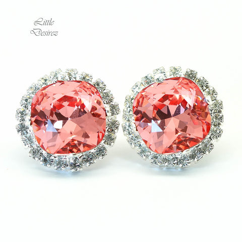 Coral Earrings Peach Earrings Crystal Earrings Stud Earrings Bridesmaid Gift Wedding Jewelry Beach Wedding Post Earrings Clear Crystal CO50S