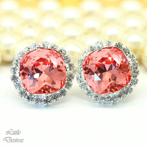 Coral Earrings Peach Earrings Crystal Earrings Stud Earrings Bridesmaid Gift Wedding Jewelry Beach Wedding Post Earrings Clear Crystal CO50S