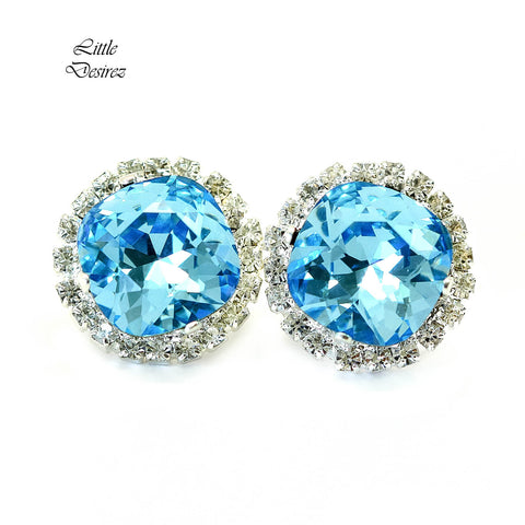 Blue Stud Earrings Large Studs Rhinestone Earrings Bridal Earrings Wedding Earrings Bridesmaid Gifts Blue Earrings Post Earrings AQ50S