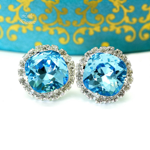 Blue Stud Earrings Large Studs Rhinestone Earrings Bridal Earrings Wedding Earrings Bridesmaid Gifts Blue Earrings Post Earrings AQ50S