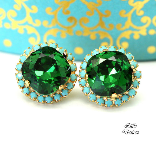 Green Turquoise Earrings Bridal Stud Earrings Bridesmaid Stud Earrings  Earring Bridesmaid Gift Handmade Gift Blue Green Gold DM50S