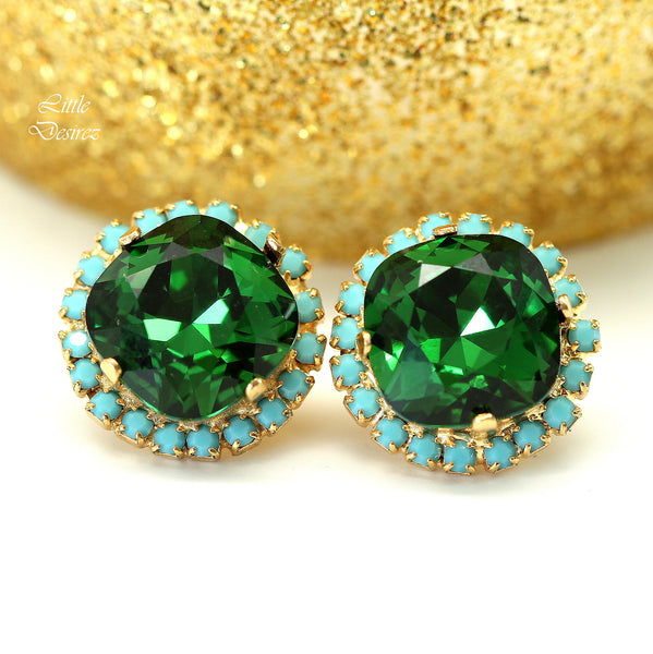 Green Turquoise Earrings Bridal Stud Earrings Bridesmaid Stud Earrings  Earring Bridesmaid Gift Handmade Gift Blue Green Gold DM50S