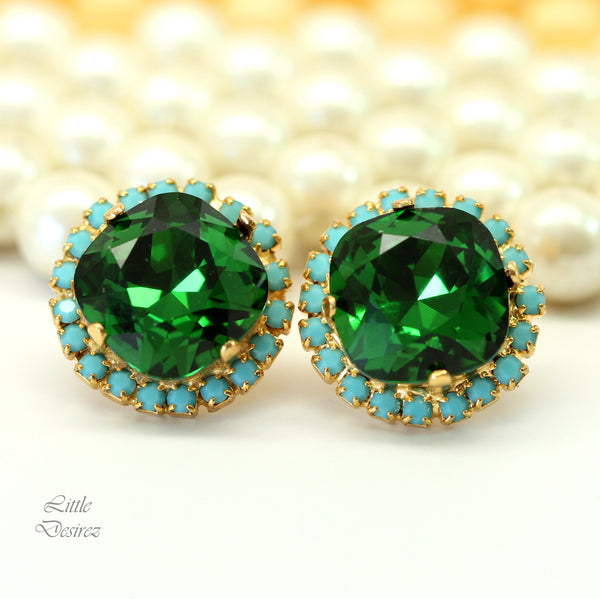 Green Turquoise Earrings Bridal Stud Earrings Bridesmaid Stud Earrings  Earring Bridesmaid Gift Handmade Gift Blue Green Gold DM50S