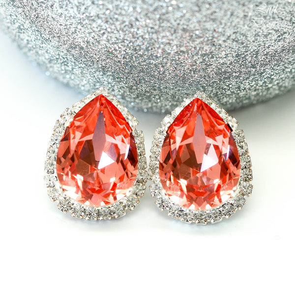 Coral Earrings Bridal Peach Crystal Stud Earrings Coral Crystal Earrings Bridal Peach Earrings Bridesmaids Earrings CO31S