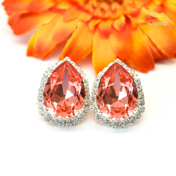 Coral Earrings Bridal Peach Crystal Stud Earrings Coral Crystal Earrings Bridal Peach Earrings Bridesmaids Earrings CO31S