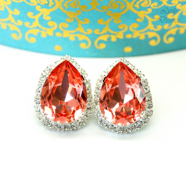 Coral Earrings Bridal Peach Crystal Stud Earrings Coral Crystal Earrings Bridal Peach Earrings Bridesmaids Earrings CO31S