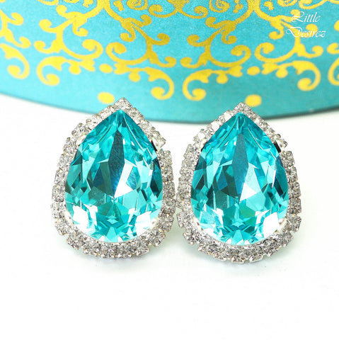 Stud Earrings Turquoise Earrings Blue Rhinestone Earrings Halo Earrings TQ31S