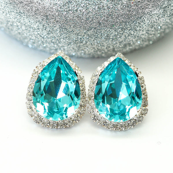 Stud Earrings Turquoise Earrings Blue Rhinestone Earrings Halo Earrings TQ31S
