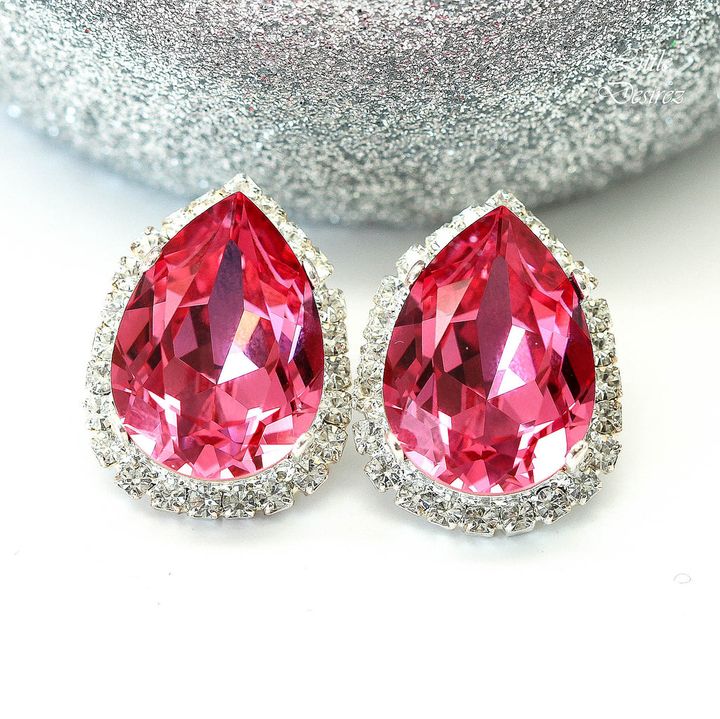 Pink Earrings Stud Earring Post Earrings Pear Earrings Crystal Earrings Bridesmaid Gift RP31S