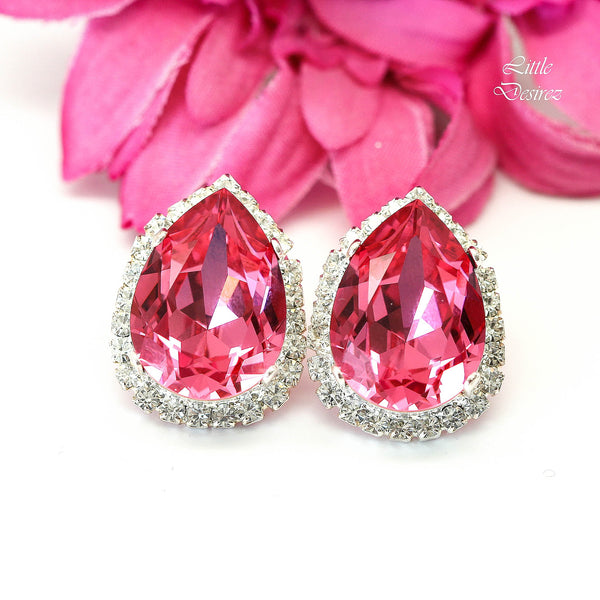 Pink Earrings Stud Earring Post Earrings Pear Earrings Crystal Earrings Bridesmaid Gift RP31S