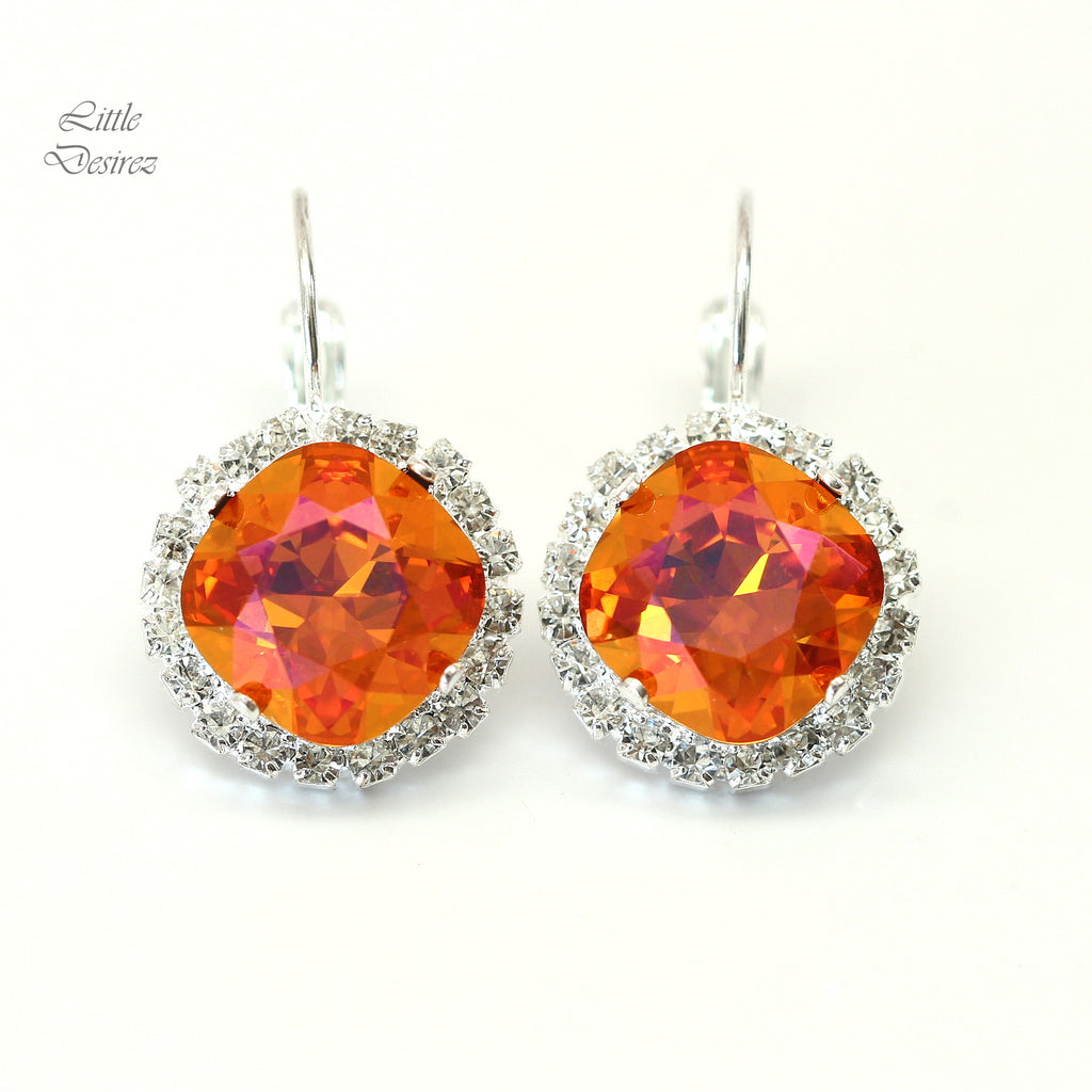 Lever back Earrings Crystal Earrings Orange Earrings Bridesmaid Earrings Gift for Her AP50L