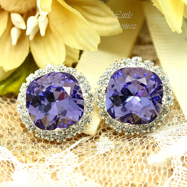 Purple Stud Earrings Tanzanite Earrings  Earrings Wedding Earrings Bridesmaid Gift Rhinestone Stud Earrings Square Earrings TZ50S