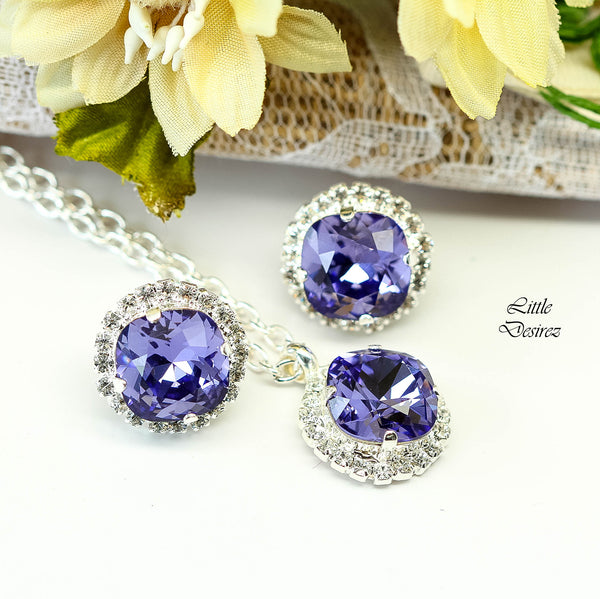 Purple Stud Earrings Tanzanite Earrings  Earrings Wedding Earrings Bridesmaid Gift Rhinestone Stud Earrings Square Earrings TZ50S