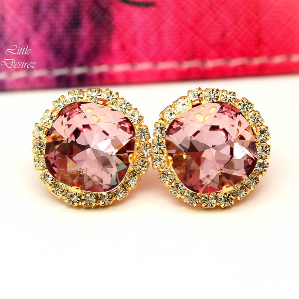 Blush Pink and Gold Earrings Crystal Studs BP50S