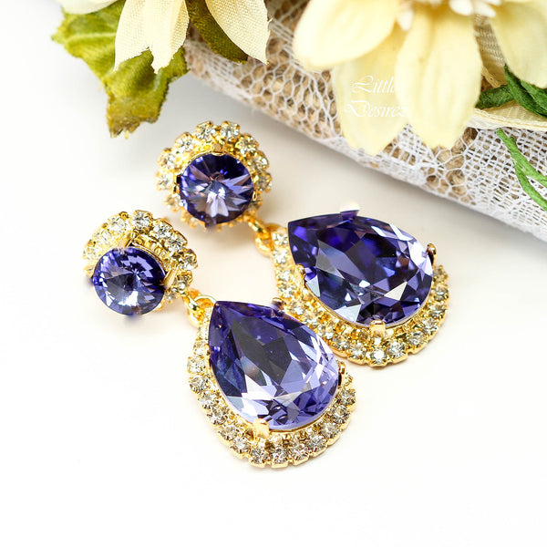 Purple Earrings Bridal Chandelier Earrings Wedding Drop Earrings Swarovski Tanzanite Dangle Earrings Prom Jewelry TZ31DD