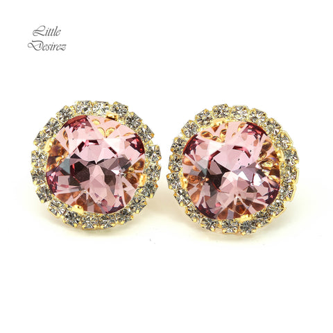 Blush Pink and Gold Earrings Crystal Studs BP50S