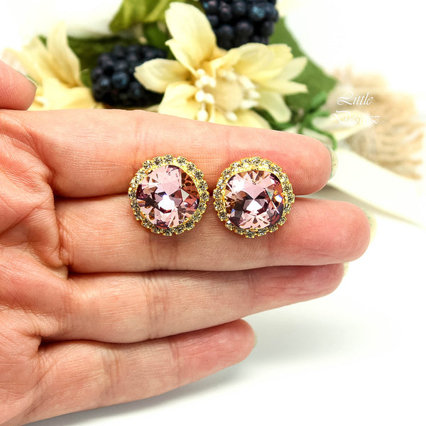 Blush Pink and Gold Earrings Crystal Studs BP50S