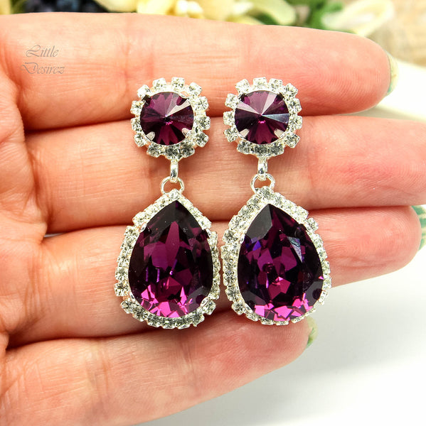 Purple Earrings Bridal Chandelier Earrings Bridal Purple Drop earrings Swarovski Dangle Earrings Bridal Earrings Amethyst Bridal Earrings AM31DD
