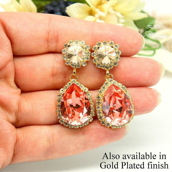 Coral Earrings Coral Swarovski Drop Earrings Bridal Drop Earrings Coral Swarovski Earrings Peach Statement Dangle Earrings CO31DD