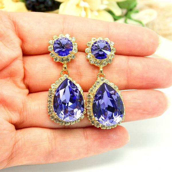 Purple Earrings Bridal Chandelier Earrings Wedding Drop Earrings Swarovski Tanzanite Dangle Earrings Prom Jewelry TZ31DD