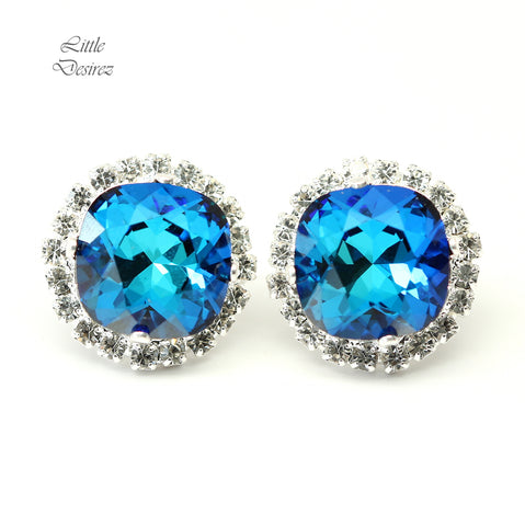 Blue Stud Earrings Blue Bridal Earrings Bridesmaid Earrings Blue Green Teal Earrings Bermuda Blue Earrings Handmade Gift for Her BB50S