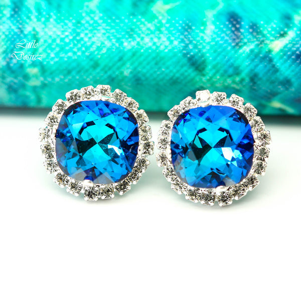 Blue Stud Earrings Blue Bridal Earrings Bridesmaid Earrings Blue Green Teal Earrings Bermuda Blue Earrings Handmade Gift for Her BB50S