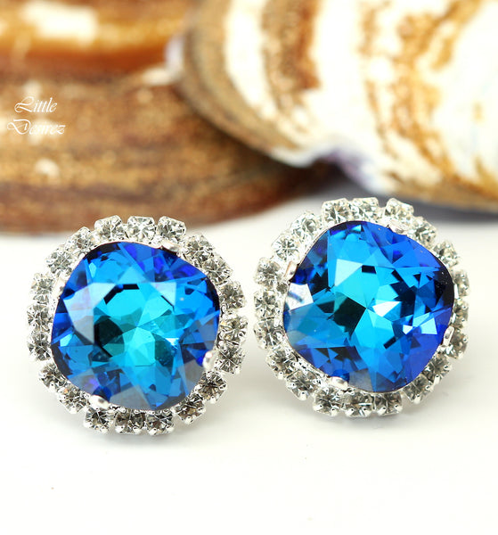 Blue Stud Earrings Blue Bridal Earrings Bridesmaid Earrings Blue Green Teal Earrings Bermuda Blue Earrings Handmade Gift for Her BB50S