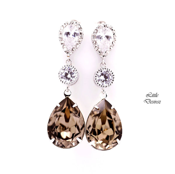 Brown Earrings Gift for Her Gold Earrings Bridesmaid Earrings Long Earrings Bridesmaid Gift  Earring Crystal Earrings GB31PC