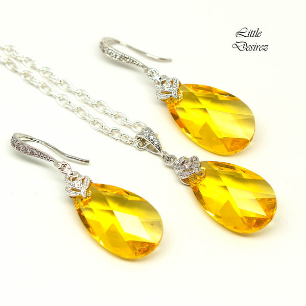 Yellow Earrings Sunflower Lemon Zest Canary Yellow Sunshine Yellow Bridesmaid Earrings Light Topaz Crystal Gold Earring LT32H
