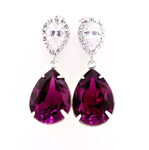 Amethyst Earrings Purple Earrings Amethyst Crystal Bridal Earrings Bridesmaids Earrings Eggplant Plum Purple Wedding Jewelry AM31P